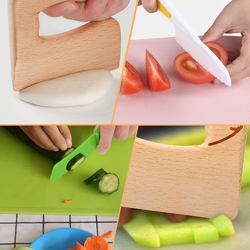 LeKing 8 Pcs Wooden Kitchen Knife Set for Kids - Includes Safe Knives, Serrated Plastic Knives, Potato Slicers, Sandwich Cutter, Peeler and Cutting Board - Image 5
